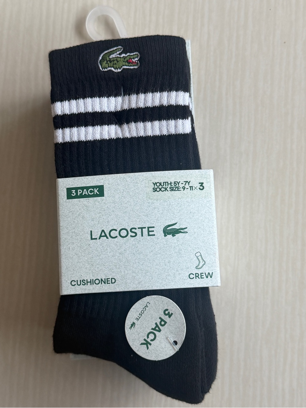 Lacoste Blue Crew Socks with White Stripes and Green Logo - 3 Pack